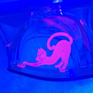 Pleaser Clear Platform Heels With Hot Pink Cat Accent.